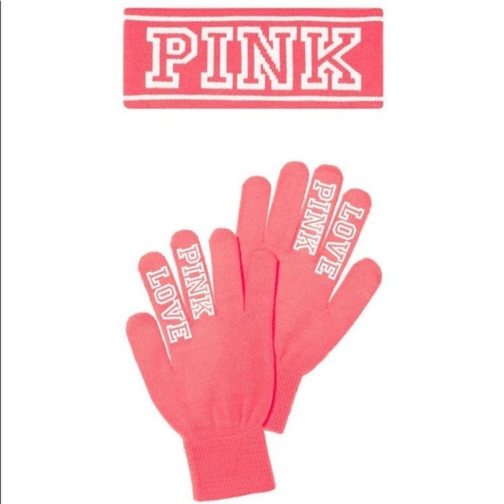 PINK VS; LIMITED EDITION pink gloves and Headband
